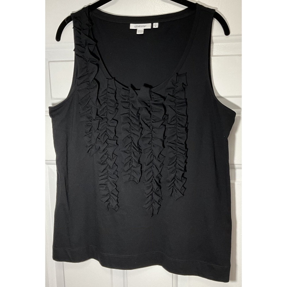 Chico's 100% Cotton Black Ruffle Layers Sleeveless Casual Blouse Women's (1) Med